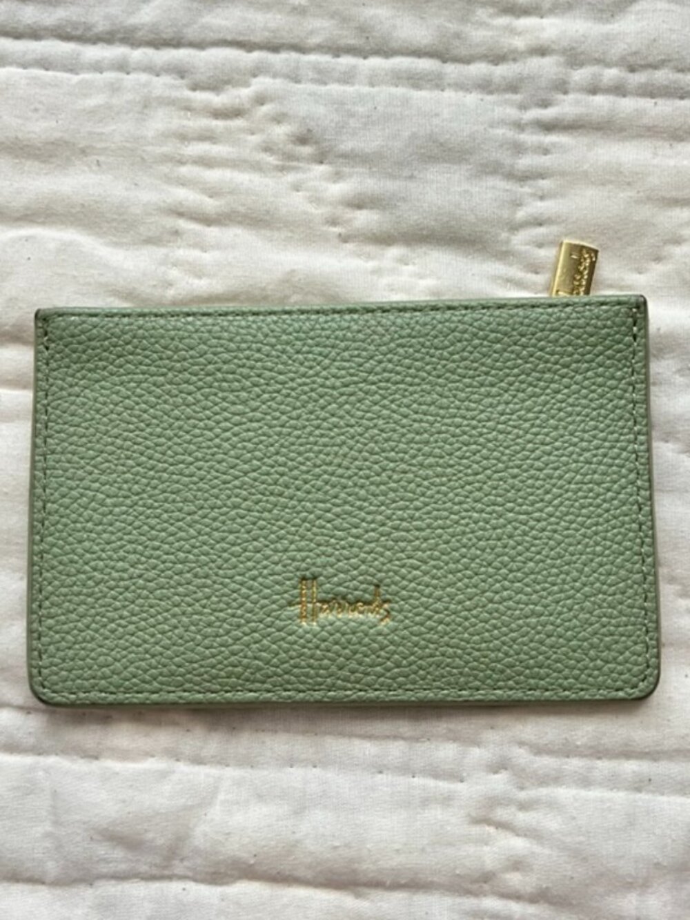 Harrods Sage Green Cardholder Wallet with Zipper Pocket